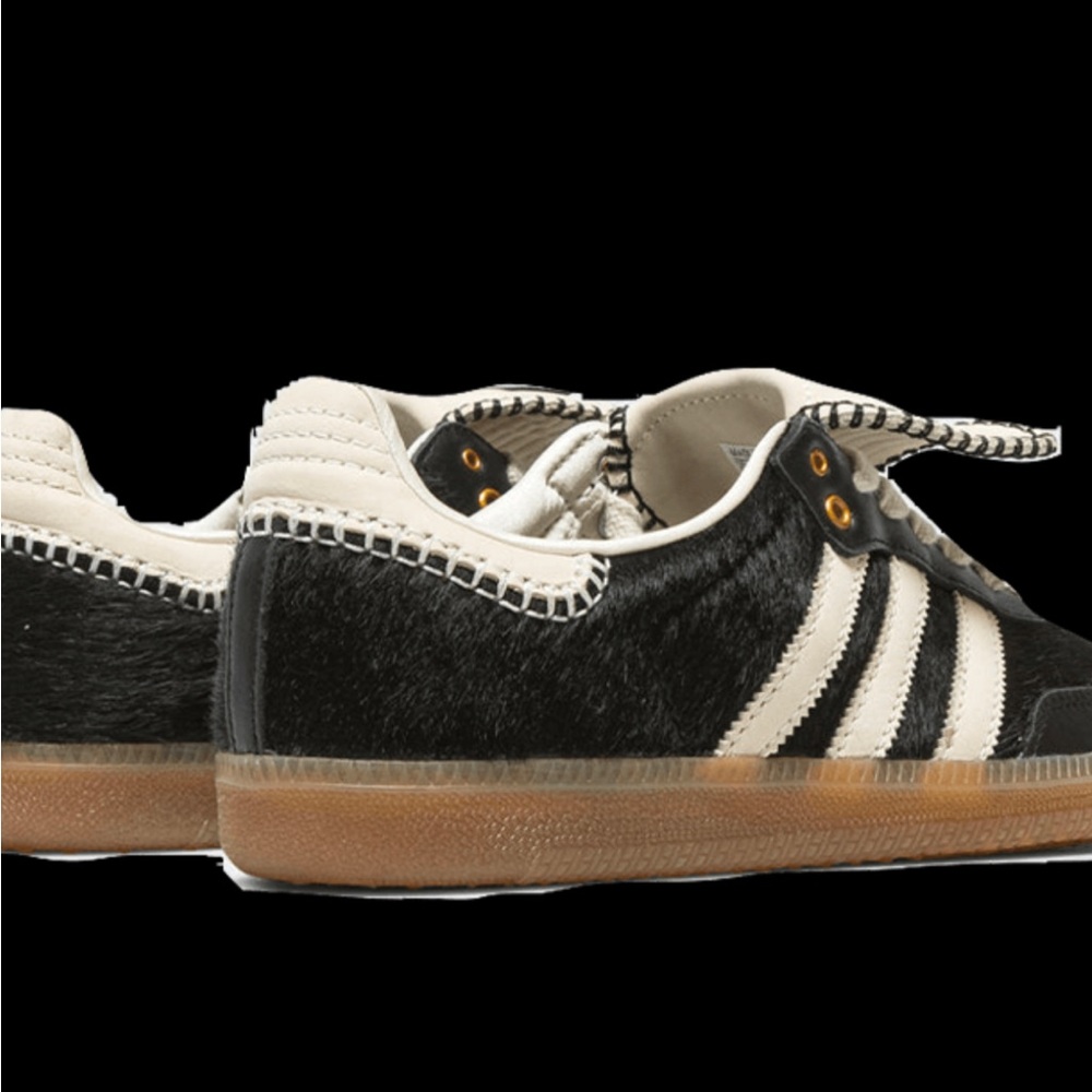 Adidas/ wales Bonner Black and White Fur-Trimmed Sneakers